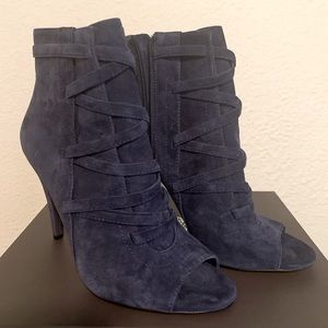 Vince Camuto Navy Heeled Open Toe Bootie